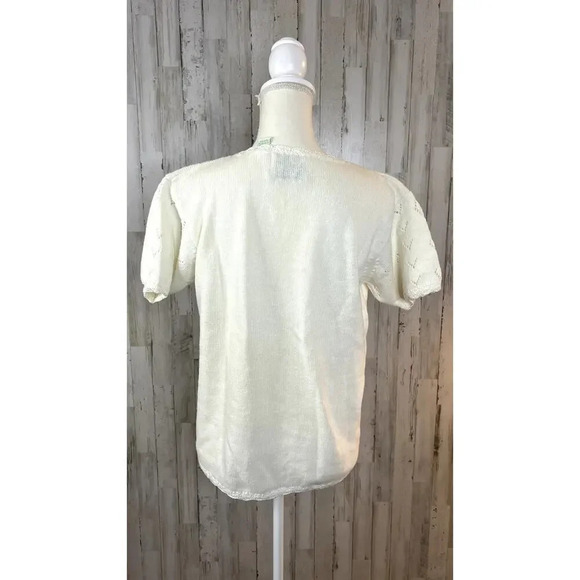 Vintage Colleen's Collection Women's Medium White Textured Lace Short Sleeve Top - Picture 5 of 7